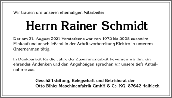 Traueranzeige von Rainer Schmidt von Allgäuer Zeitung, Füssen
