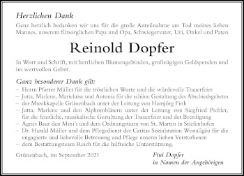 Traueranzeige von Reinold Dopfer von Der Westallgäuer