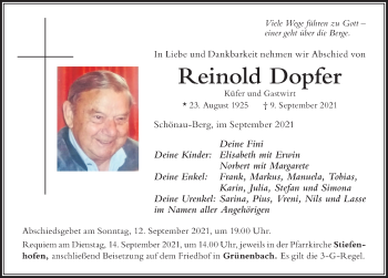 Traueranzeige von Reinold Dopfer von Der Westallgäuer