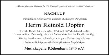 Traueranzeige von Reinold Dopfer von Der Westallgäuer