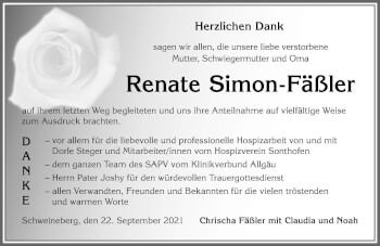 Traueranzeige von Renate Simon-Fäßler von Allgäuer Anzeigeblatt