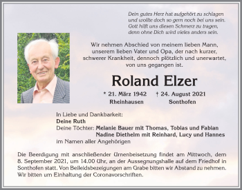 Traueranzeige von Roland Elzer von Allgäuer Anzeigeblatt