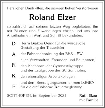 Traueranzeige von Roland Elzer von Allgäuer Anzeigeblatt