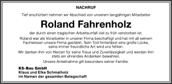 Traueranzeige von Roland Fahrenholz von Memminger Zeitung