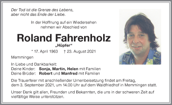 Traueranzeige von Roland Fahrenholz von Memminger Zeitung