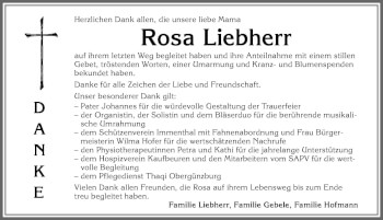 Traueranzeige von Rosa Liebherr von Allgäuer Zeitung, Marktoberdorf