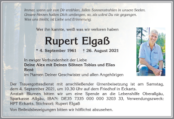 Traueranzeige von Rupert Elgaß von Allgäuer Anzeigeblatt
