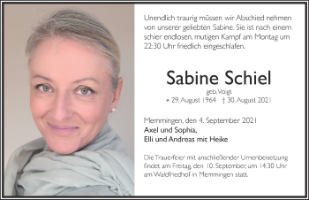 Traueranzeige von Sabine Schiel von Allgäuer Zeitung