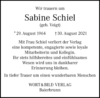 Traueranzeige von Sabine Schiel von Memminger Zeitung
