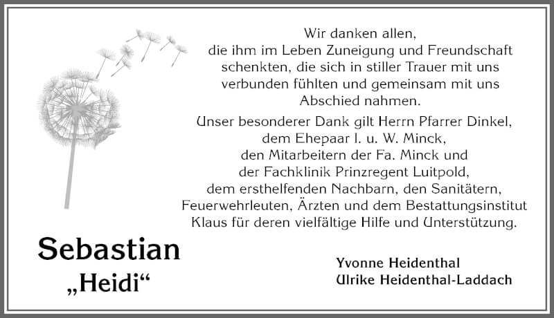  Traueranzeige für Sebastian Heidenthal vom 18.09.2021 aus Allgäuer Zeitung, Marktoberdorf