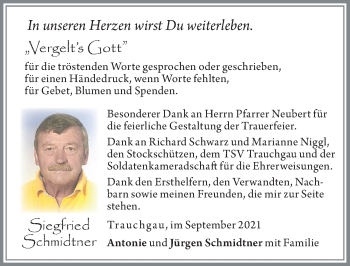 Traueranzeige von Siegfried Schmidtner von Allgäuer Zeitung, Füssen