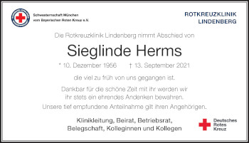 Traueranzeige von Sieglinde Herms von Der Westallgäuer