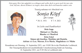 Traueranzeige von Sonja Köpf von Allgäuer Zeitung, Füssen