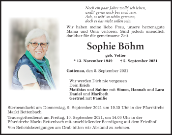 Traueranzeige von Sophie Böhm von Memminger Zeitung