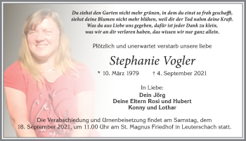 Traueranzeige von Stephanie Vogler von Allgäuer Zeitung, Marktoberdorf