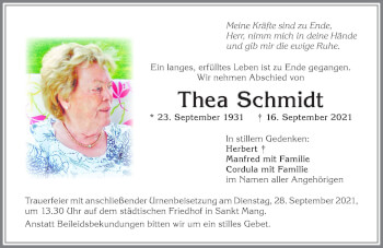 Traueranzeige von Thea Schmidt von Allgäuer Zeitung,Kempten