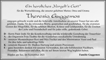 Traueranzeige von Theresia Guggemos von Allgäuer Zeitung, Füssen