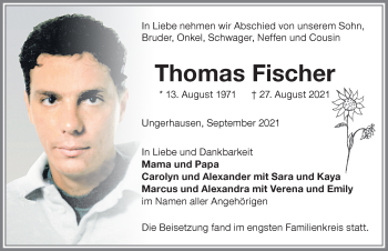 Traueranzeige von Thomas Fischer von Memminger Zeitung