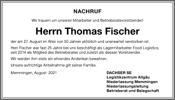 Traueranzeige von Thomas Fischer von Memminger Zeitung