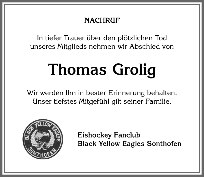  Traueranzeige für Thomas Grolig vom 14.09.2021 aus Allgäuer Anzeigeblatt