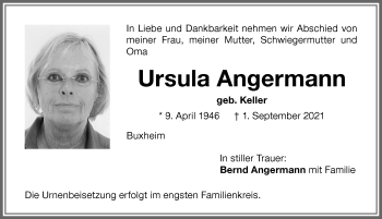 Traueranzeige von Ursula Angermann von Memminger Zeitung