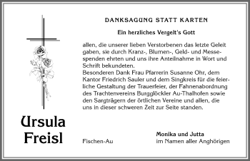 Traueranzeige von Ursula Freisl von Allgäuer Anzeigeblatt