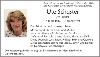 Traueranzeige von Ute Schuster von Der Westallgäuer