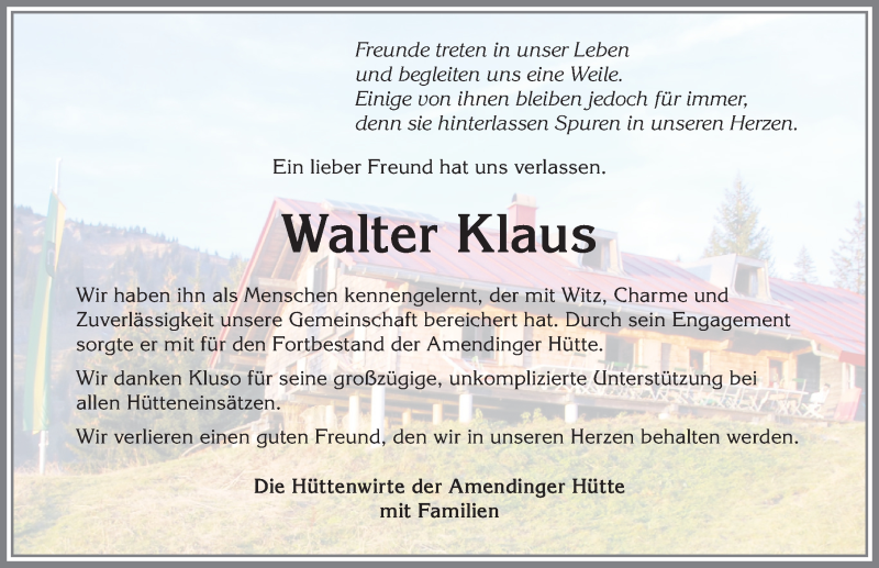  Traueranzeige für Walter Klaus vom 07.09.2021 aus Memminger Zeitung