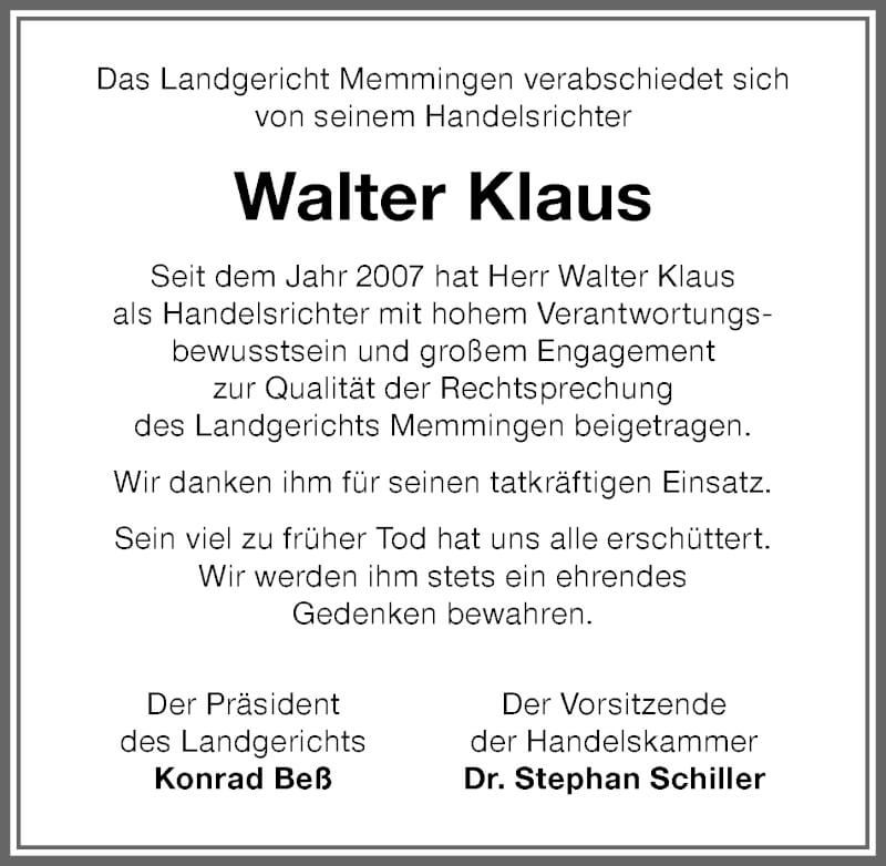  Traueranzeige für Walter Klaus vom 18.09.2021 aus Memminger Zeitung