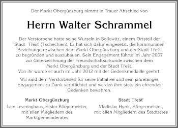 Traueranzeige von Walter Schrammel von Allgäuer Zeitung, Marktoberdorf