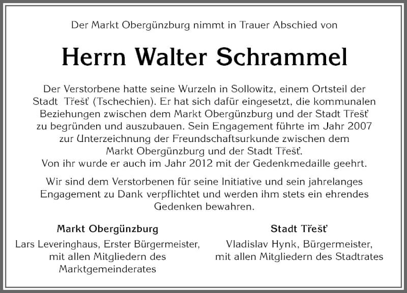  Traueranzeige für Walter Schrammel vom 17.09.2021 aus Allgäuer Zeitung, Marktoberdorf