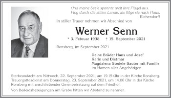 Traueranzeige von Werner Senn von Allgäuer Zeitung, Marktoberdorf