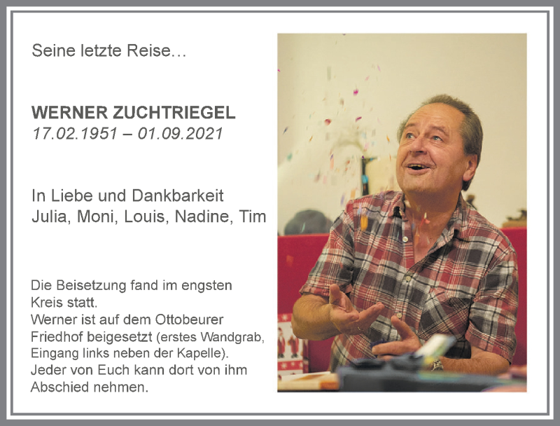  Traueranzeige für Werner Zuchtriegel vom 11.09.2021 aus Memminger Zeitung