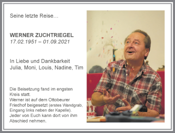 Traueranzeige von Werner Zuchtriegel von Memminger Zeitung