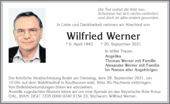 Traueranzeige von Wilfried Werner von Allgäuer Zeitung, Kaufbeuren/Buchloe