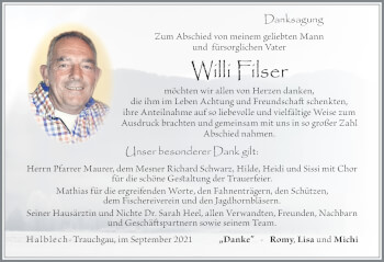 Traueranzeige von Willi Filser von Allgäuer Zeitung, Füssen
