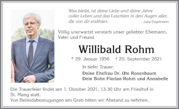 Traueranzeige von Willibald Rohm von Allgäuer Zeitung,Kempten