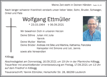Traueranzeige von Wolfgang Ettmüller von Memminger Zeitung