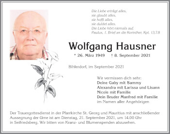 Traueranzeige von Wolfgang Hausner von Allgäuer Anzeigeblatt