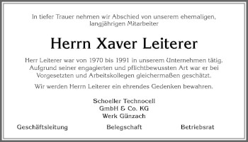 Traueranzeige von Xaver Leiterer von Allgäuer Zeitung, Marktoberdorf