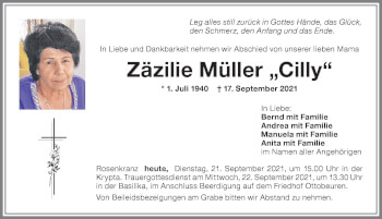 Traueranzeige von Zäzilie Müller von Memminger Zeitung