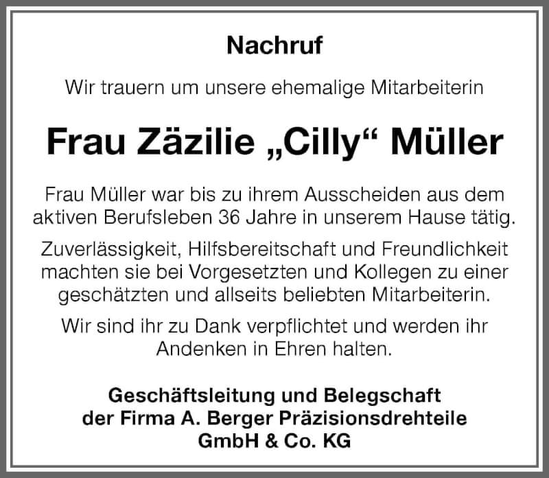  Traueranzeige für Zäzilie Müller vom 28.09.2021 aus Memminger Zeitung