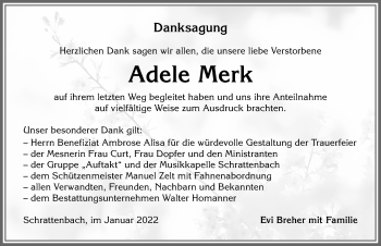 Traueranzeige von Adele Merk von Allgäuer Zeitung,Kempten