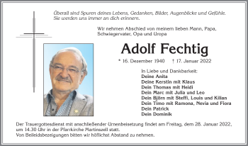 Traueranzeige von Adolf Fechtig von Allgäuer Anzeigeblatt