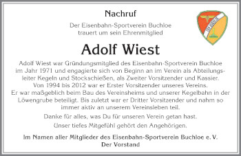 Traueranzeige von Adolf Wiest von Allgäuer Zeitung, Kaufbeuren/Buchloe