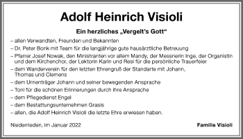 Traueranzeige von Adolf Heinrich Visioli von Memminger Zeitung