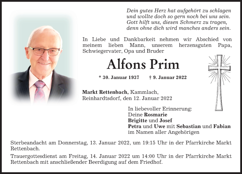  Traueranzeige für Alfons Prim vom 12.01.2022 aus Memminger Zeitung