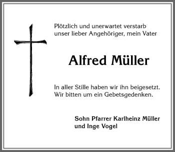 Traueranzeige von Alfred Müller von Allgäuer Anzeigeblatt