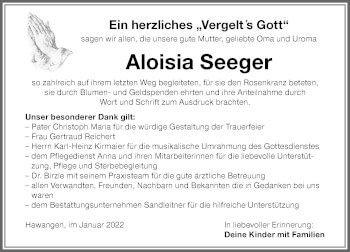 Traueranzeige von Aloisia Seeger von Memminger Zeitung