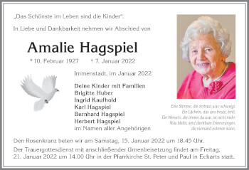 Traueranzeige von Amalie Hagspiel von Allgäuer Anzeigeblatt